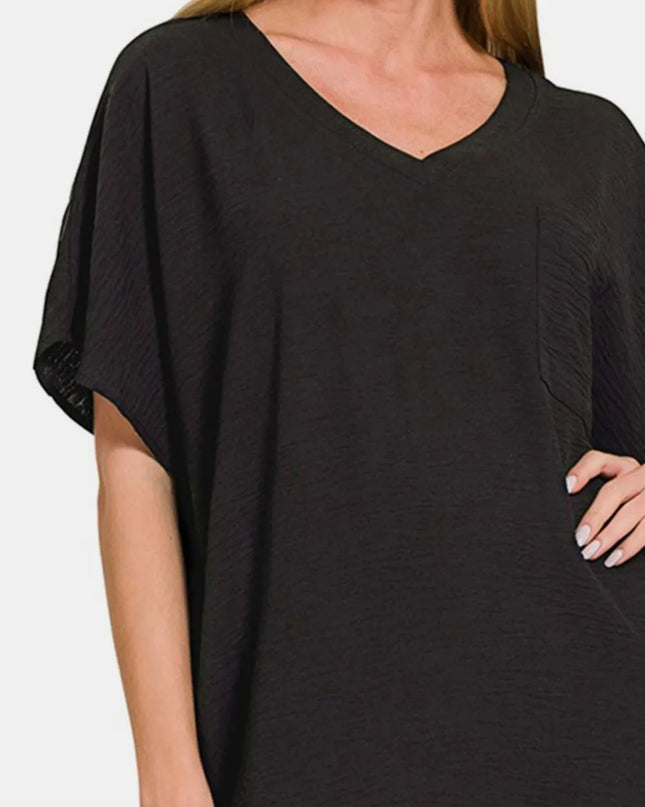 Zenana V-Neck Tee Dress with Pockets