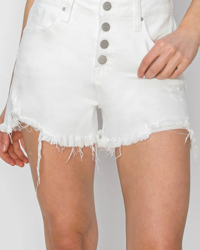 RISEN Button Fly Frayed Hem Denim Shorts 