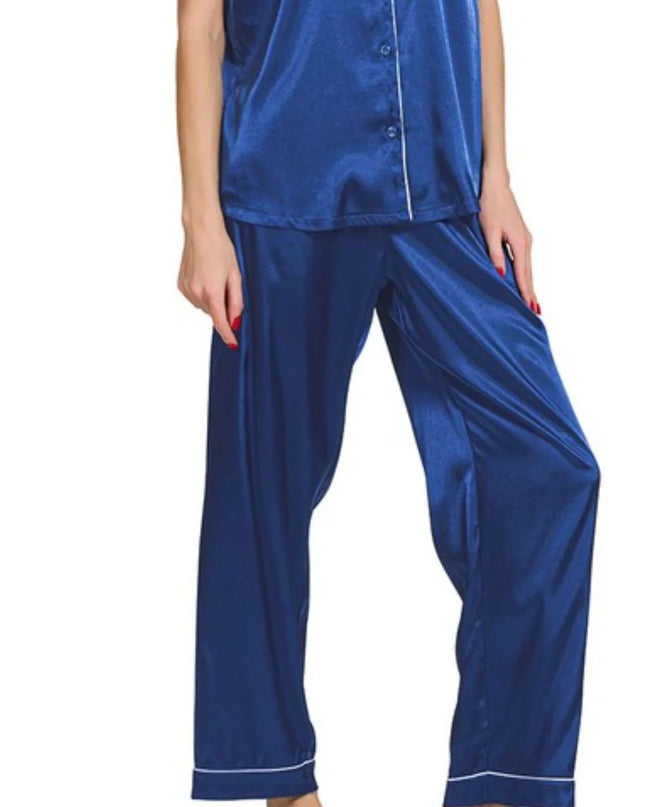 Zenana Satin Short Sleeve Top and Pants Pajama Set