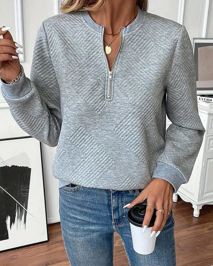 Quarter Zip Textured Long Sleeve Sweatshirt