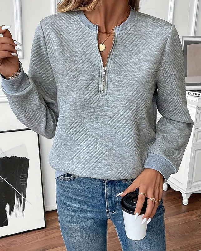 Quarter Zip Textured Long Sleeve Sweatshirt