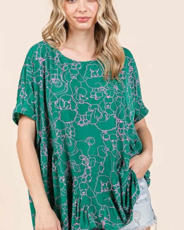 Mittoshop Abstract Print Round Neck Short Sleeve Top