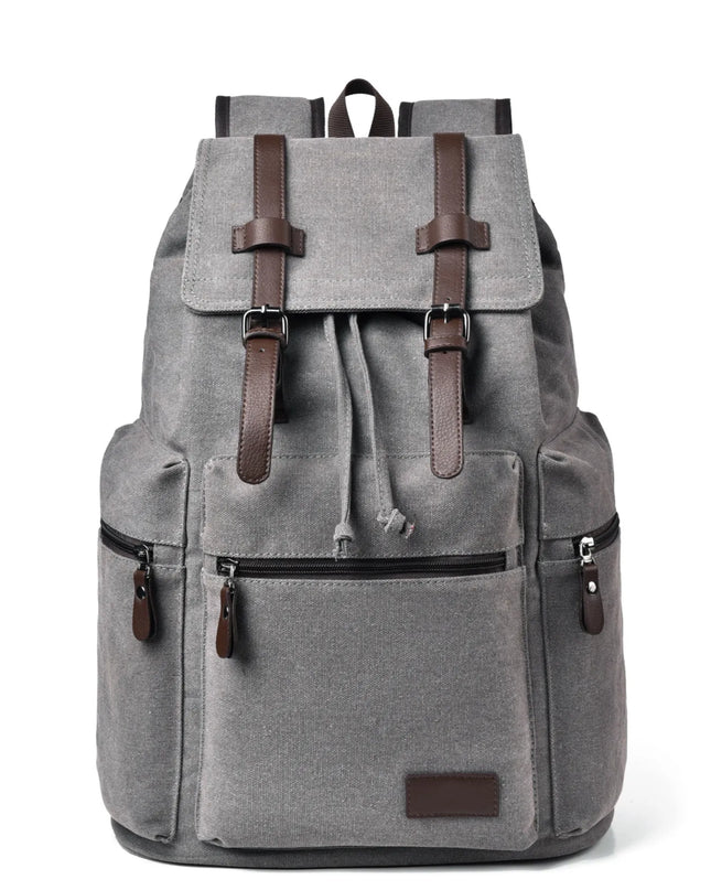 Canvas Backpack Bag with Buckle Straps Gray One Size