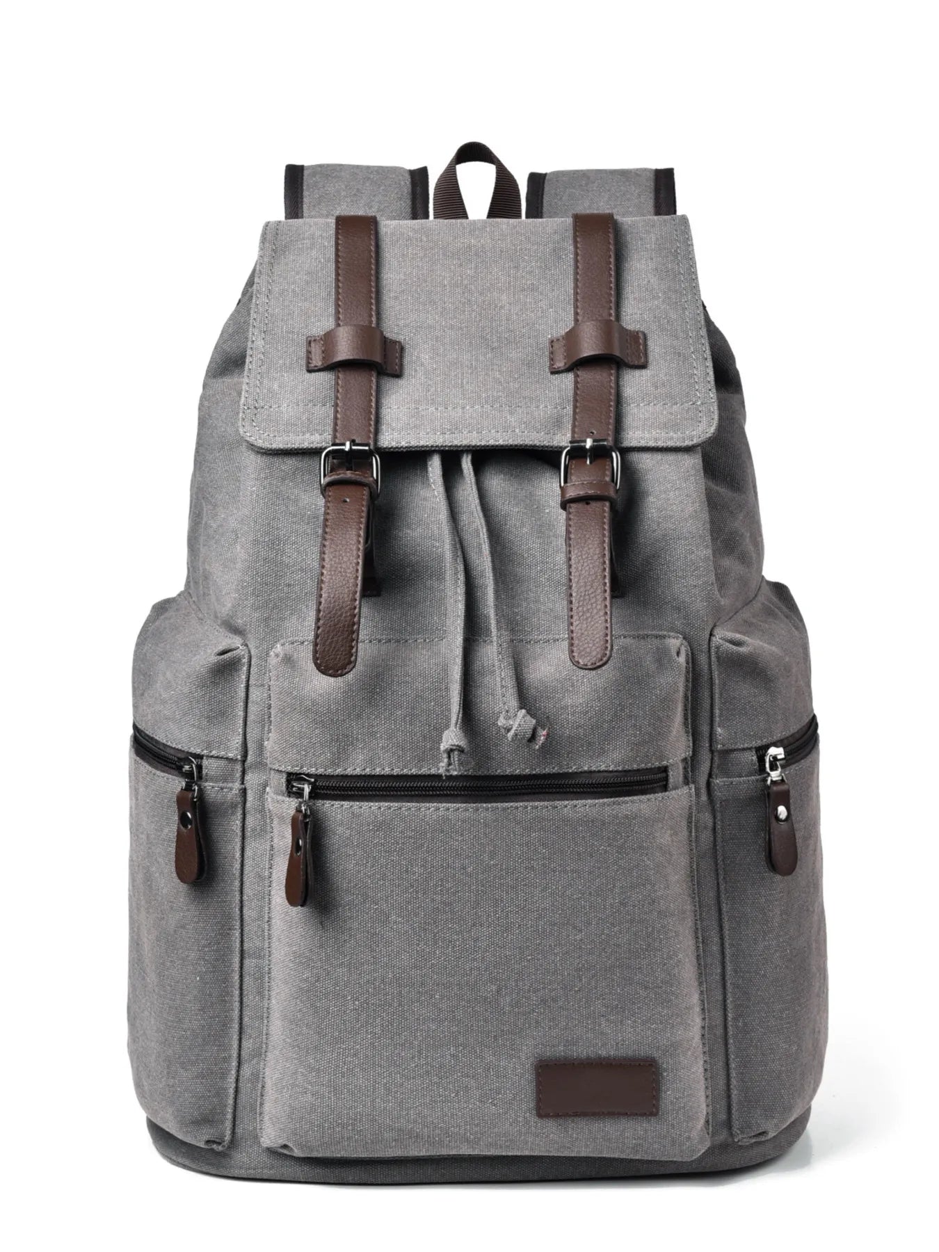 Canvas Backpack Bag with Buckle Straps Gray One Size