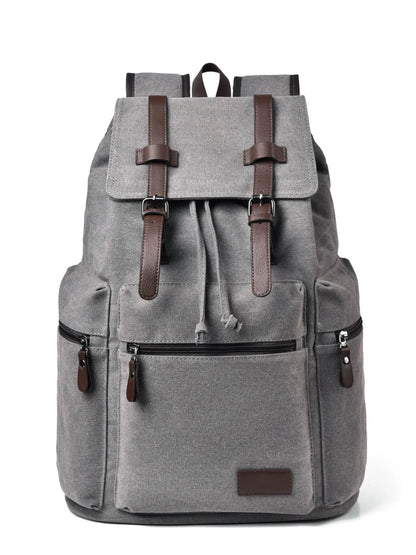 Canvas Backpack Bag with Buckle Straps Gray One Size