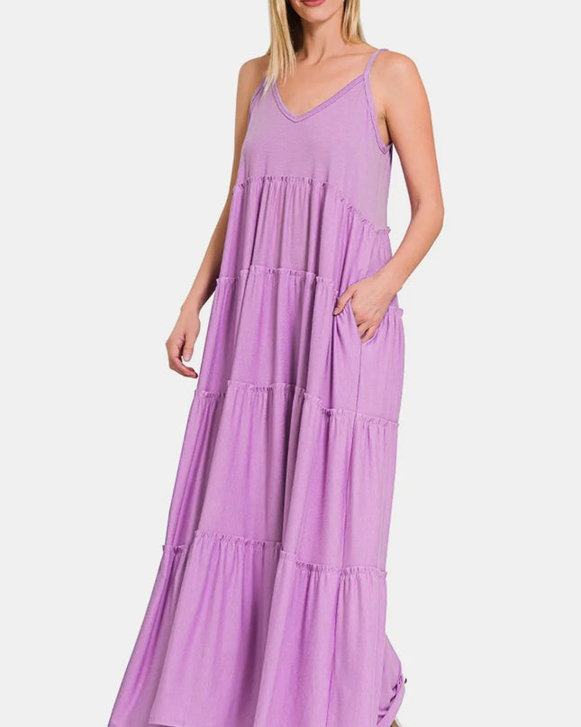 Zenana Frill Tiered V-Neck Maxi Cami Dress