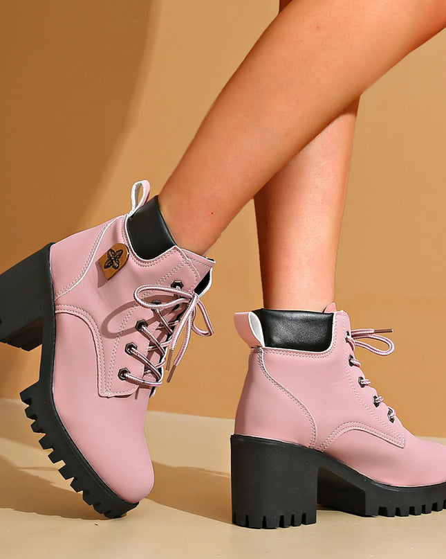 Lace Up Block Heel Boots