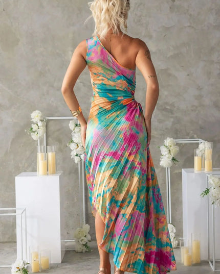 Printed One Shoulder Asymmetrical Maxi Dress