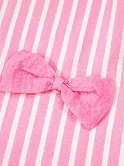 Stripe Buttoned Front Long Sleeve Top and Pants 2 Piece Sleepwear