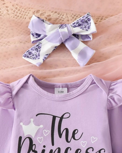 Children's Graphic Ruffled Top and Pants Set with Headband