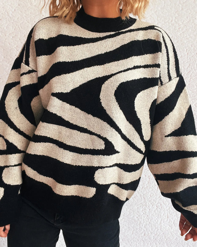 Zebra Print Round Neck Sweater