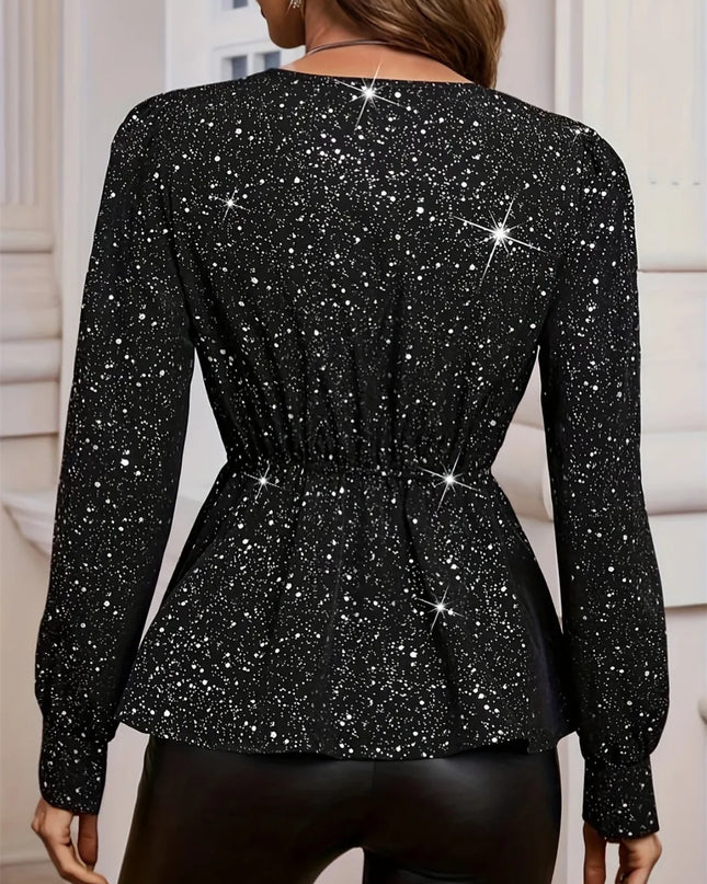 Asymmetrical Hem Surplice Long Sleeve Blouse