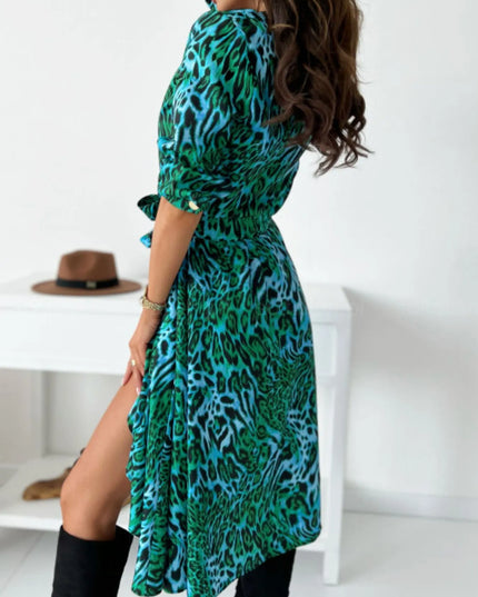 Printed Tie Waist Midi Dress 