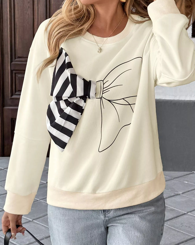 Bow Round Neck Dropped Shoulder Sweatshirt