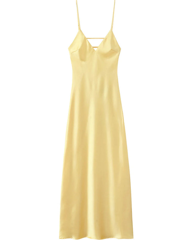 Satin V-Neck Cami Dress Yellow