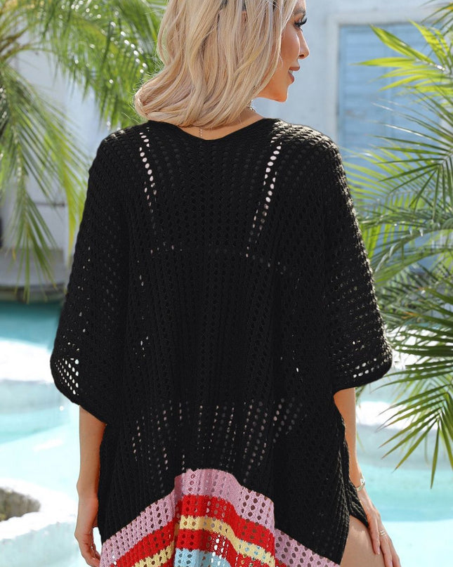 Angel Wings Rainbow Stripe Openwork Slit Cover-Up