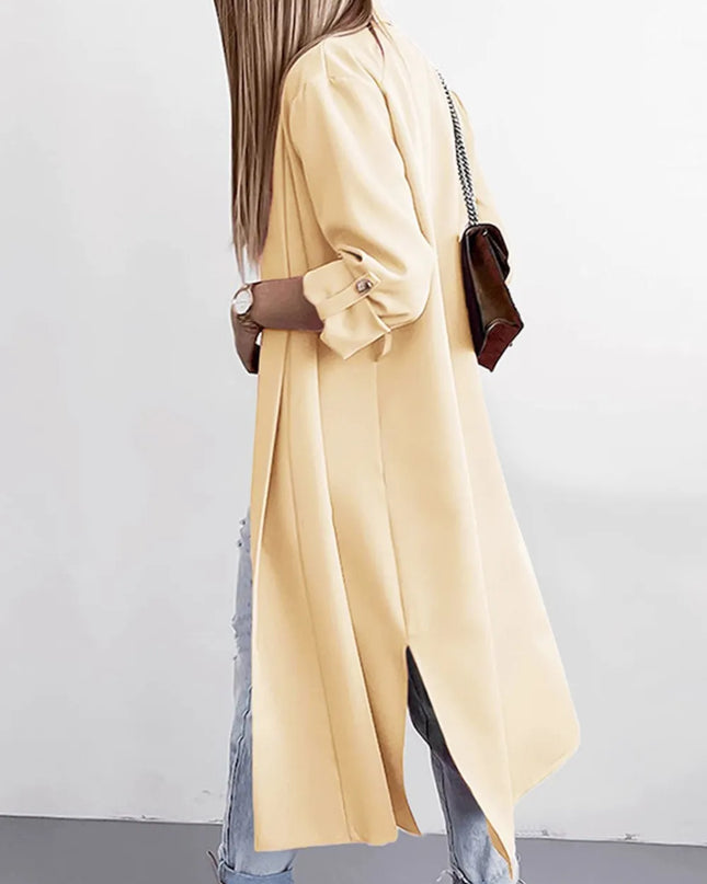 Slit Open Front Roll-Tab Sleeve Trench Coat 