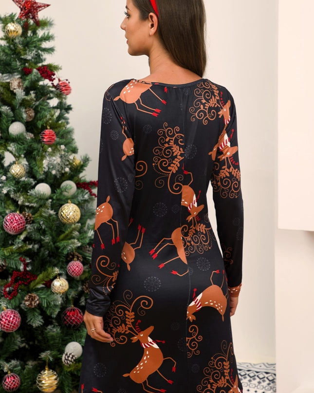 Full Size Christmas Long Sleeve Dress Coral