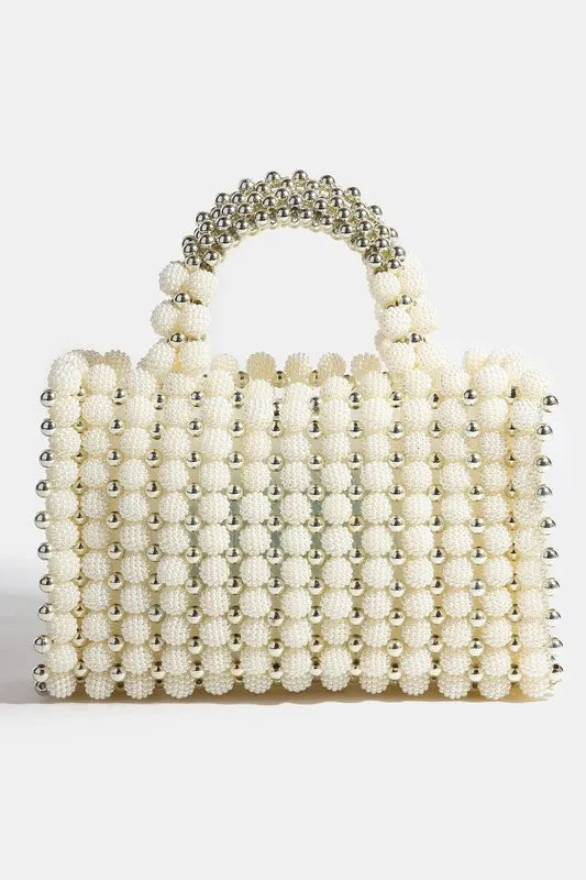 Fame Metallic and Pearl Cluster Beaded Handbag Pearl one size