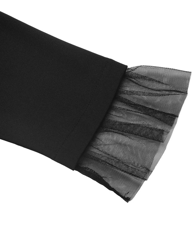 Square Neck Puff Sleeve Mesh Hem Dress