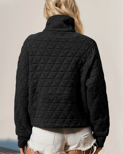 Double Take Half Zip Long Sleeve Quilted Sweatshirt with Pocket