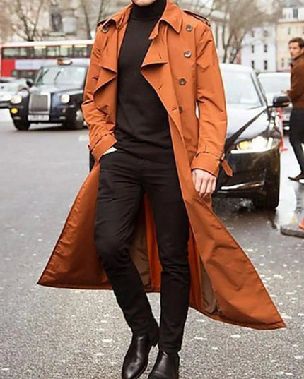 Men's Long Sleeve Longline Trench Coat Orange