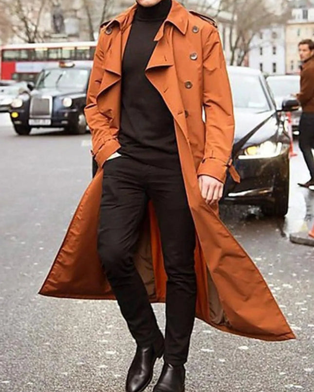 Men's Long Sleeve Longline Trench Coat Orange