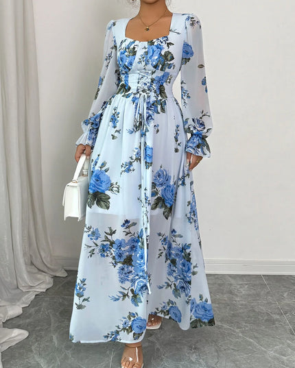Floral Flounce Sleeve Maxi Dress