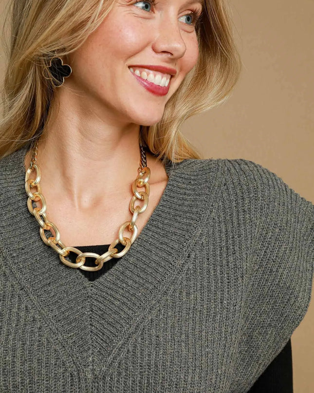 Umgee Oversized V Neck Ribbed Sweater Vest