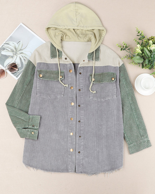 Snap Front Hooded Corduroy Shacket