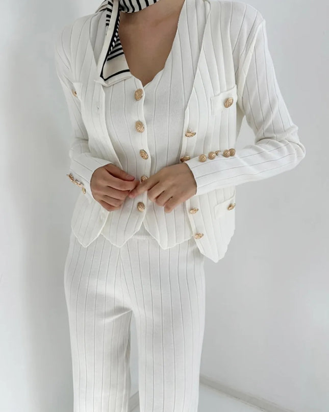 V-Neck Tank, Cardigan and Pants Three-Piece Sweater Set