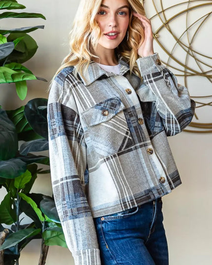 Reborn J Plaid Button Up Long Sleeve Shacket