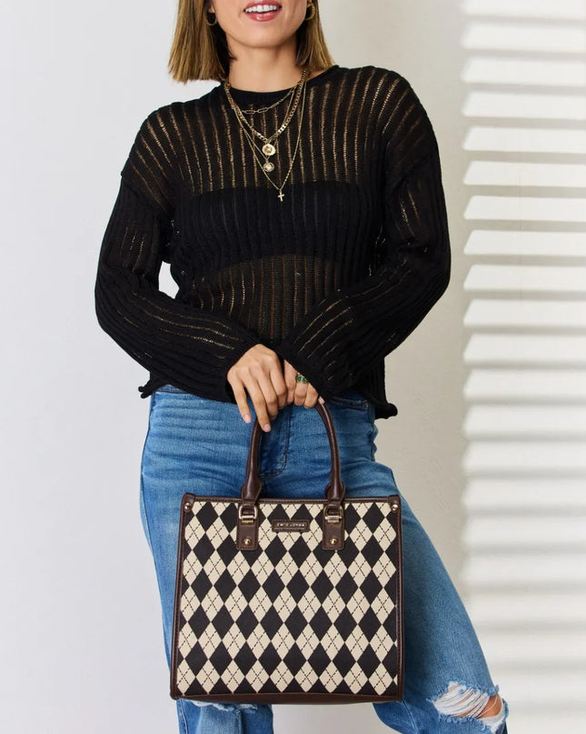 David Jones Argyle Pattern PU Leather Handbag Chocolate One Size