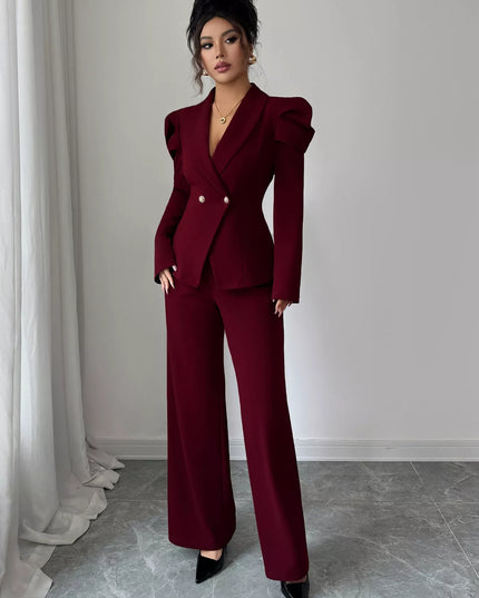 Double-Breasted Blazer and Pants Suit Set