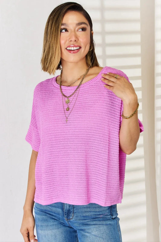 Zenana Full Size Round Neck Short Sleeve Top Bright Mauve