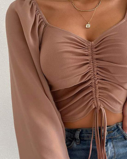 Drawstring Sweetheart Neck Cropped Top