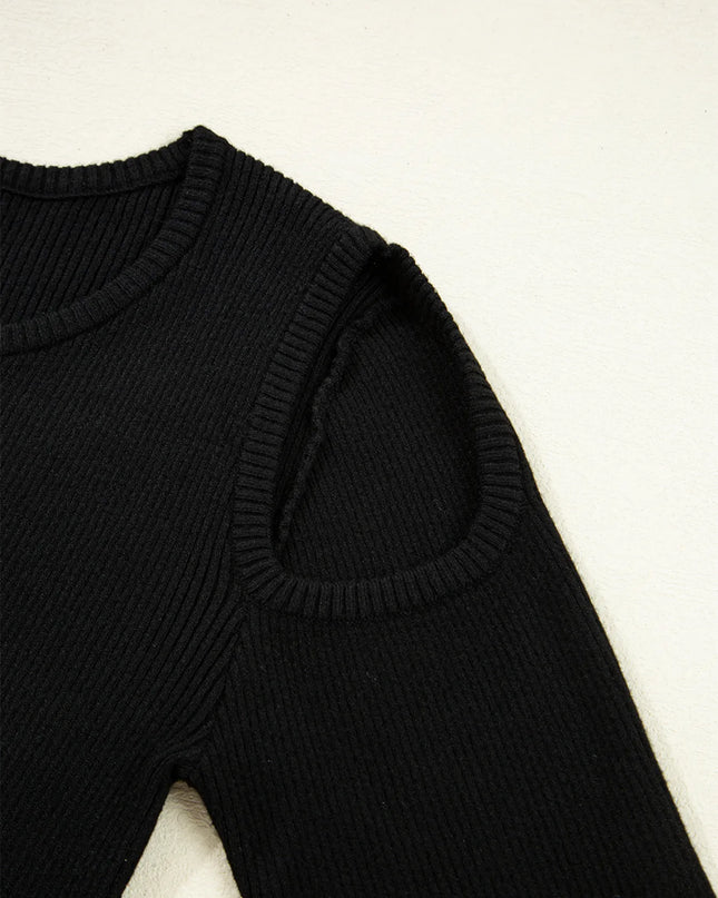 Ribbed Knit Cold Shoulder Sweater