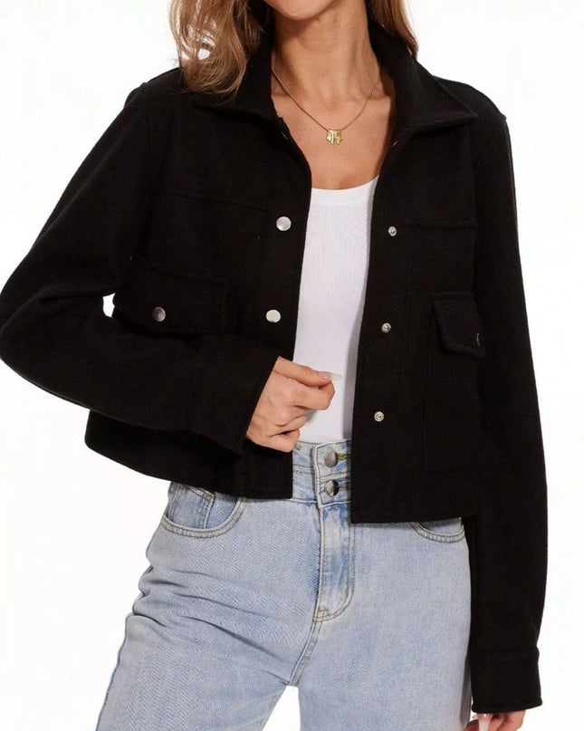 Snap Down Long Sleeve Jacket Black