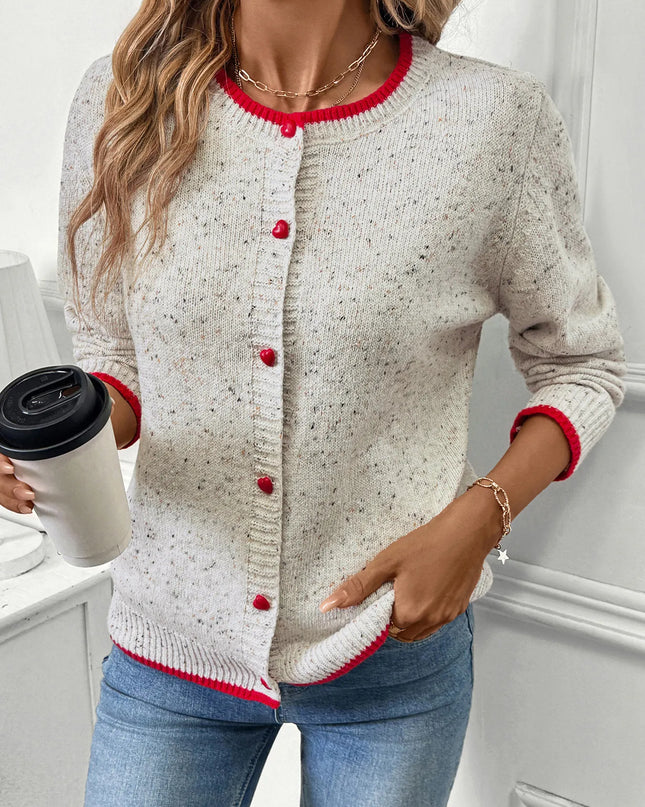 Contrast Trim Button Up Long Sleeve Cardigan Light Gray