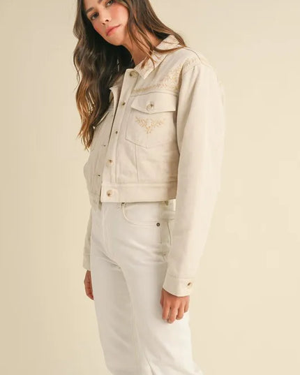 MABLE Embroidered Quilted Cropped Jacket