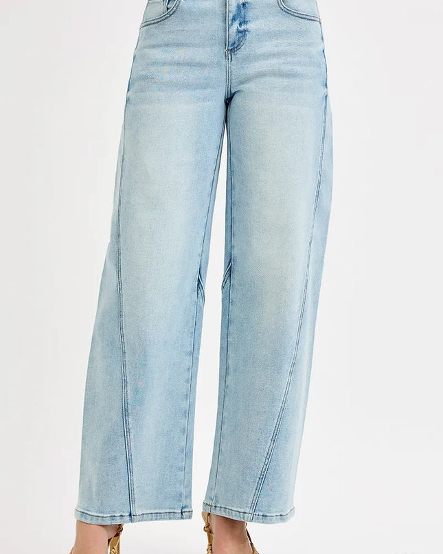 RISEN Full Size Mid Rise Fit Barrel Jeans Plus Size LIGHT