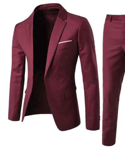 Men's Full Size Slim Fit One Button Top and Pants Two-Piece Blazer Set Plus Size Burgundy