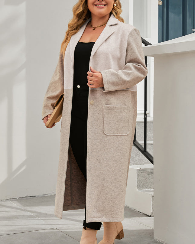 Plus Size Collared Neck Buttoned Longline Coat