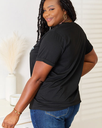 Simply Love Slogan Graphic Cuffed Sleeve T-Shirt