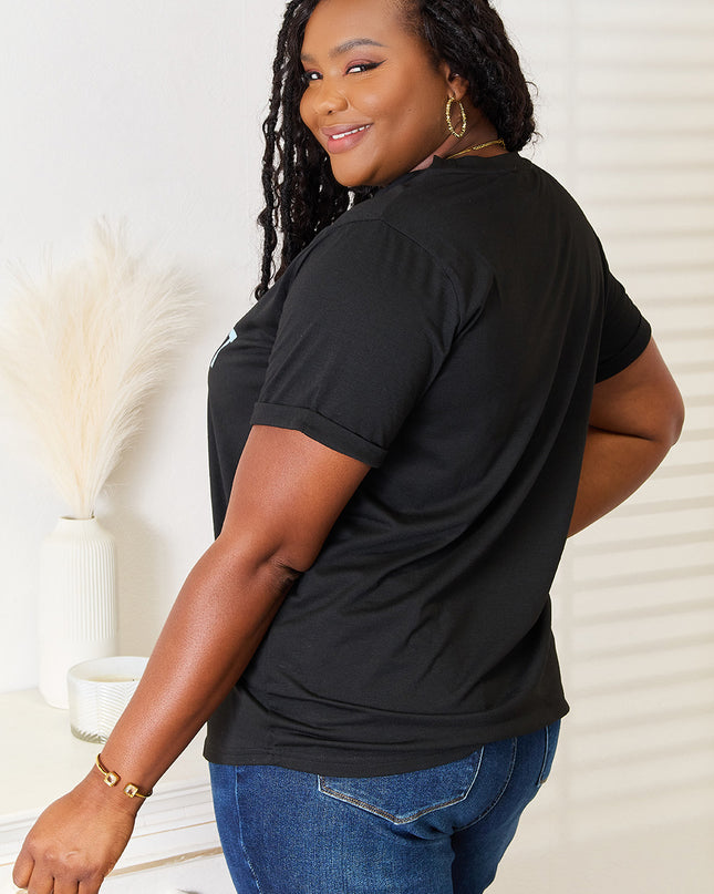 Simply Love Slogan Graphic Cuffed Sleeve T-Shirt