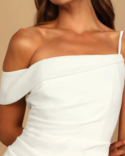 Split Asymmetrical Neck Midi Dress