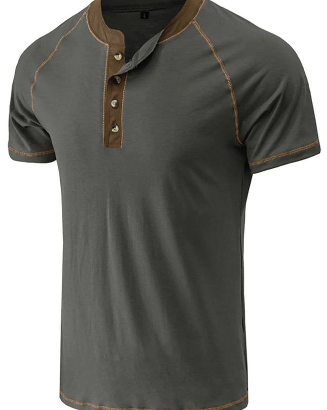 Men's Contrast Trim Henley Polo Shirt