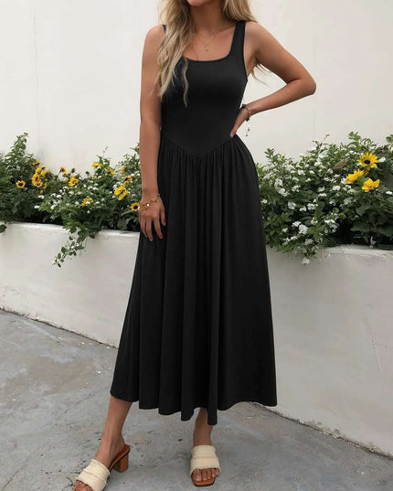 Sleeveless Midi Dress with Gathered Waist
