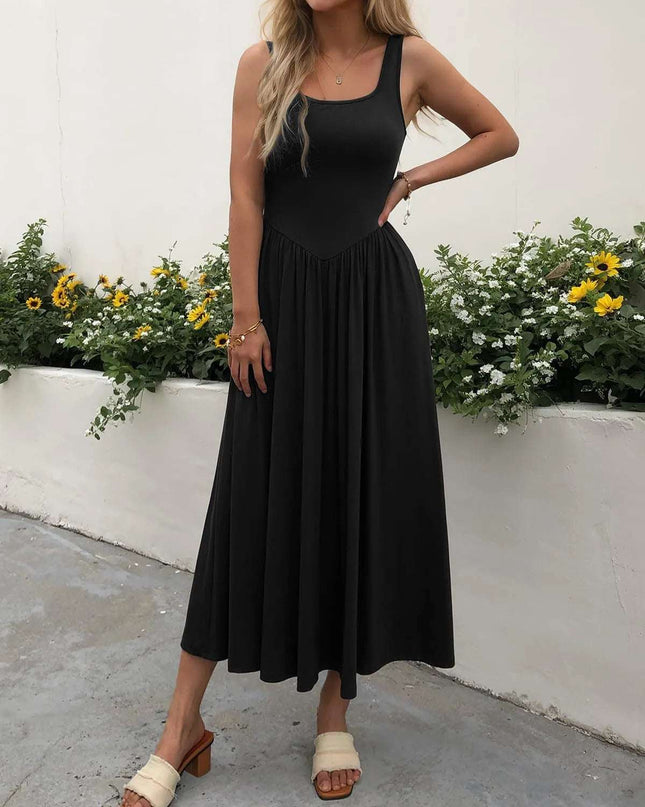 Sleeveless Midi Dress with Gathered Waist