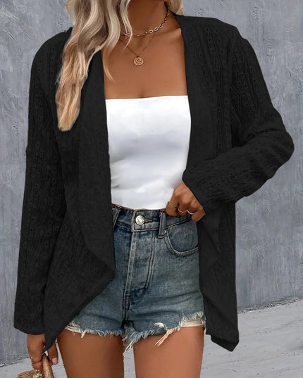 Eyelet Roll-Tab Sleeve Cardigan